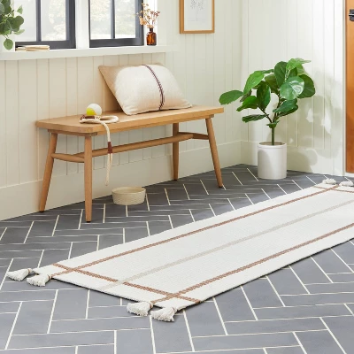 Bold Cross Stripes Tassel Rug Cream/Tan - Hearth & Hand™ With Magnolia 1 Bold Cross Stripes Tassel Rug Cream/Tan - Hearth & Hand™ With Magnolia