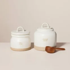 12oz Stoneware Crock Coffee Canister With Scoop Cream/Clay - Hearth & Hand™ With Magnolia -Furniture Store GUEST 65b7994c a1eb 4670 b20b ff3df4965168