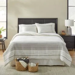 Alternating Pinstripe Comforter & Sham Set Gray/Cream - Hearth & Hand™ With Magnolia -Furniture Store GUEST 675d60c1 b13c 44e3 9260 4a8efb0c0e38
