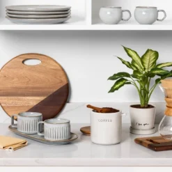 37oz Stoneware Coffee Canister With Wood Lid & Scoop Cream/Brown - Hearth & Hand™ With Magnolia -Furniture Store GUEST aef29b16 7bbe 4830 b428 8f782b26876d